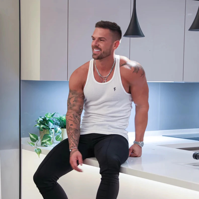 FATHER SONS Mens Vest Gym Sports Fitness Printing Sleeveless TShirt Striped Fabric Quick Drying Breathable Elastic Tank Top 250527