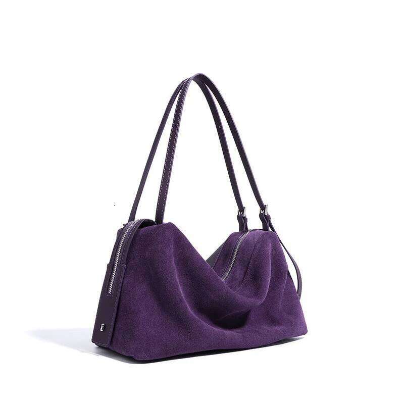 Super Soft Matte Leather Brand Women's High-End Designer New Pillow Purple Shoulder Commuter Underarm Bowling Bag