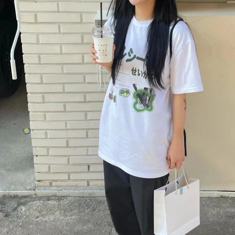 Japanese Streetwear Cotton Designer T-Shirts Female Oversized Harajuku Funny Soft T-Shirts Egirl Korean Fashion Graphic Tees Women Tops