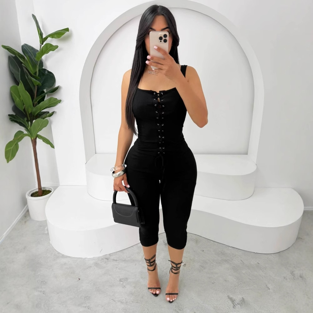 Designer T Shirt Summer New European And American Style Hot Girl Front Tie Strap Tank Top And Shorts Set Women S Fashion Essentials Summer Dress