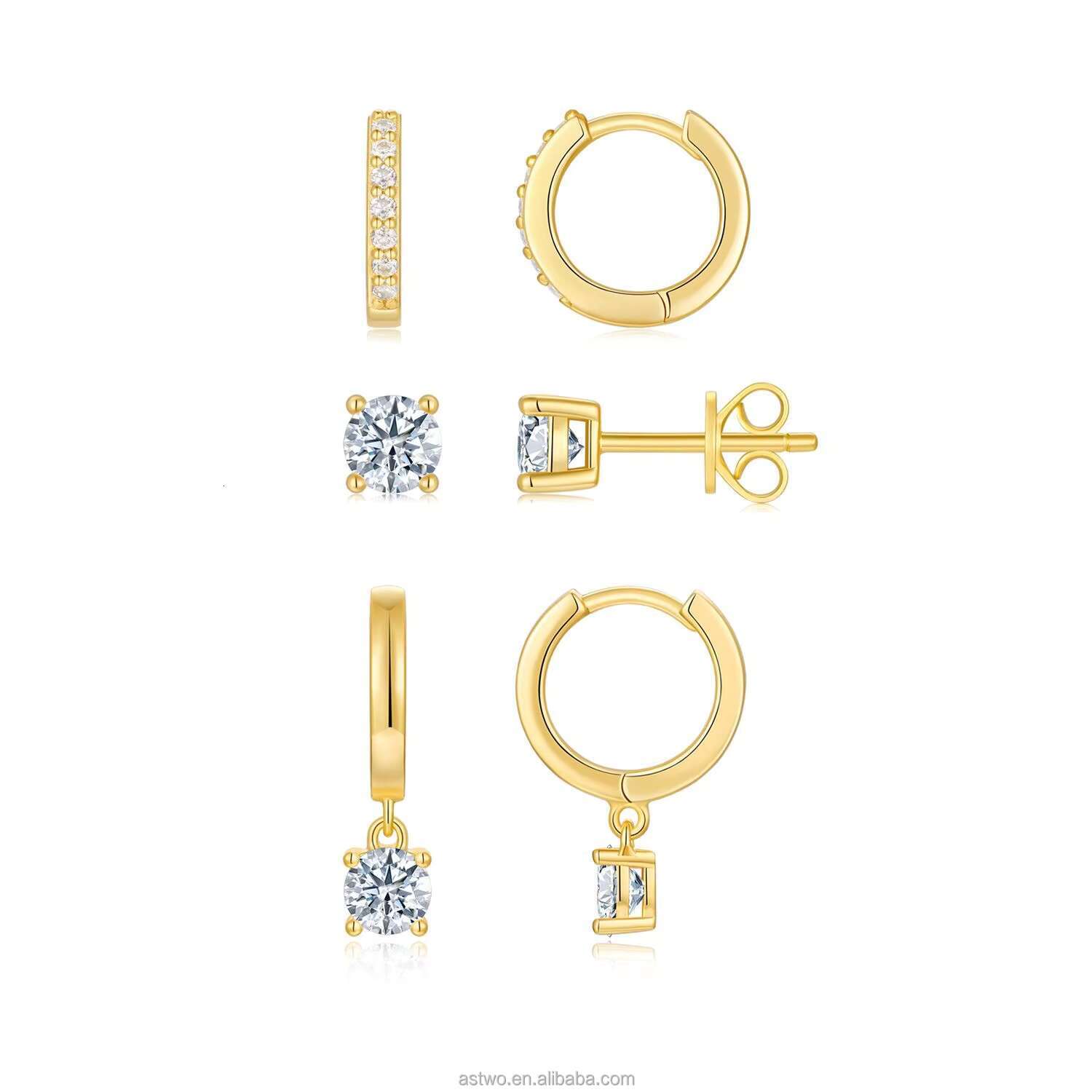 Stackable Moissanite Earrings S925 Silver 18K Gold Plated Four Pronged Stud Earrings Moissanite Earrings