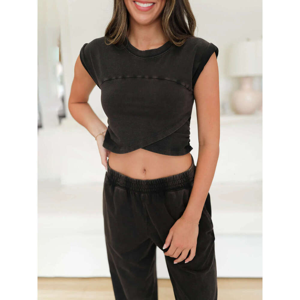 Sports White Casual Long Versatile Hot Girl Low Waist Jogger Pants Fashion Loose American Style Two-Piece Set