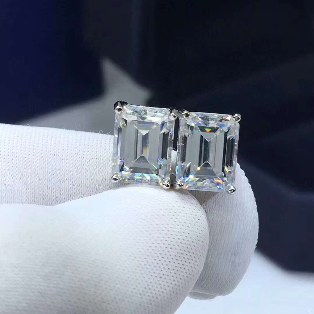 PYQ 925 1ct/2ct Radiant Cut/Emerald Cut Earrings Silver Earrings for Women Moissanite Sterling Silver Earrings
