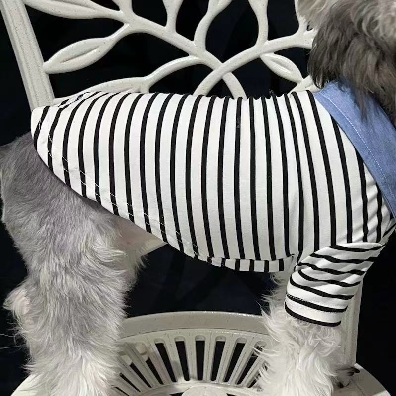 T00368 Pet short-sleeved summer thin stitching black and white stripes large dog clothes golden retriever giant expensive satsuma teddy bear panda