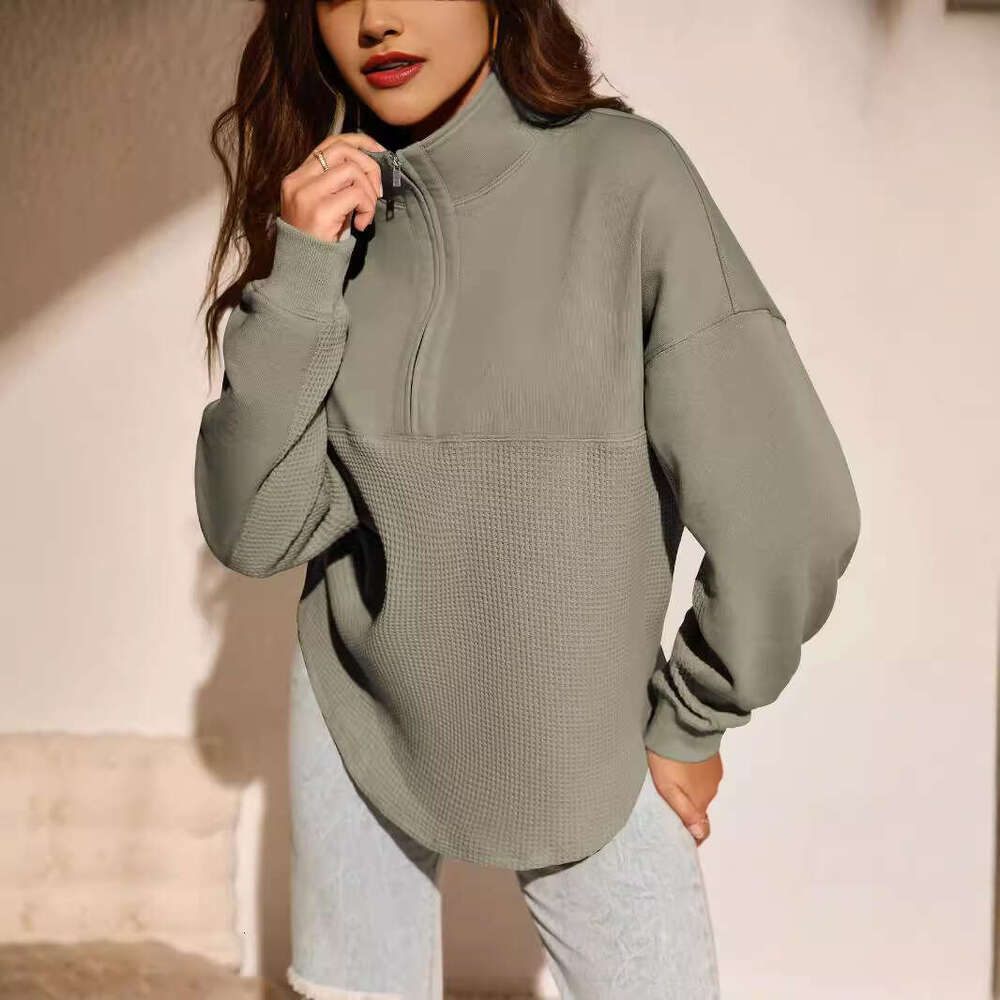 New Women's Fashion Solid Color Trendy Half-Zip Loose Long Sleeve Sweatshirt for Autumn and Winter