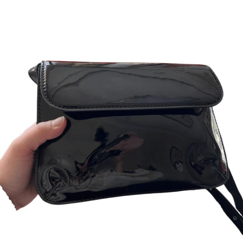 designer 2025 New Retro Red Patent PU Women's Bag Hong Kong Style Fashion Versatile Shoulder Underarm Small Square Bag for Women