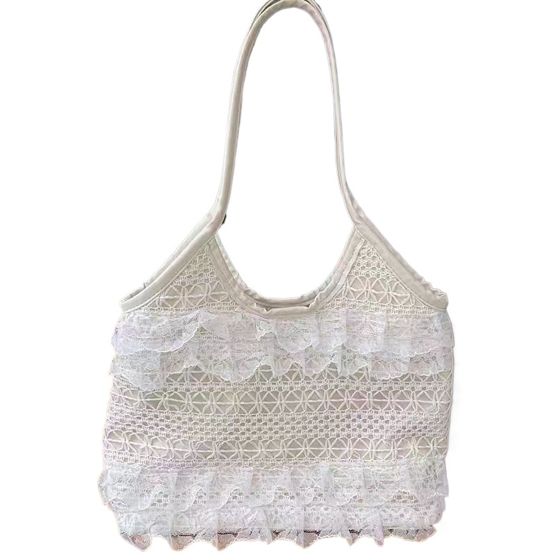 designer Ins Style Fairy Lace Trim Woven Bag for Women Summer Casual Vacation Shoulder Bag Large Capacity Tote Bag