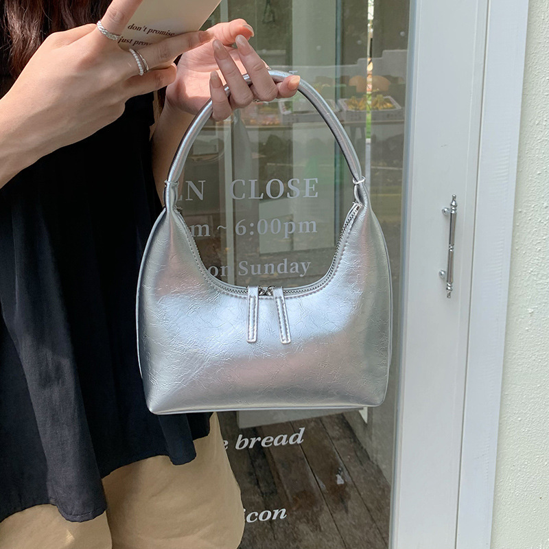 designer New French Style Silver Texture Underarm Bag for Women Summer Texture Niche Shoulder Bag Handbag Korean Ins Bag