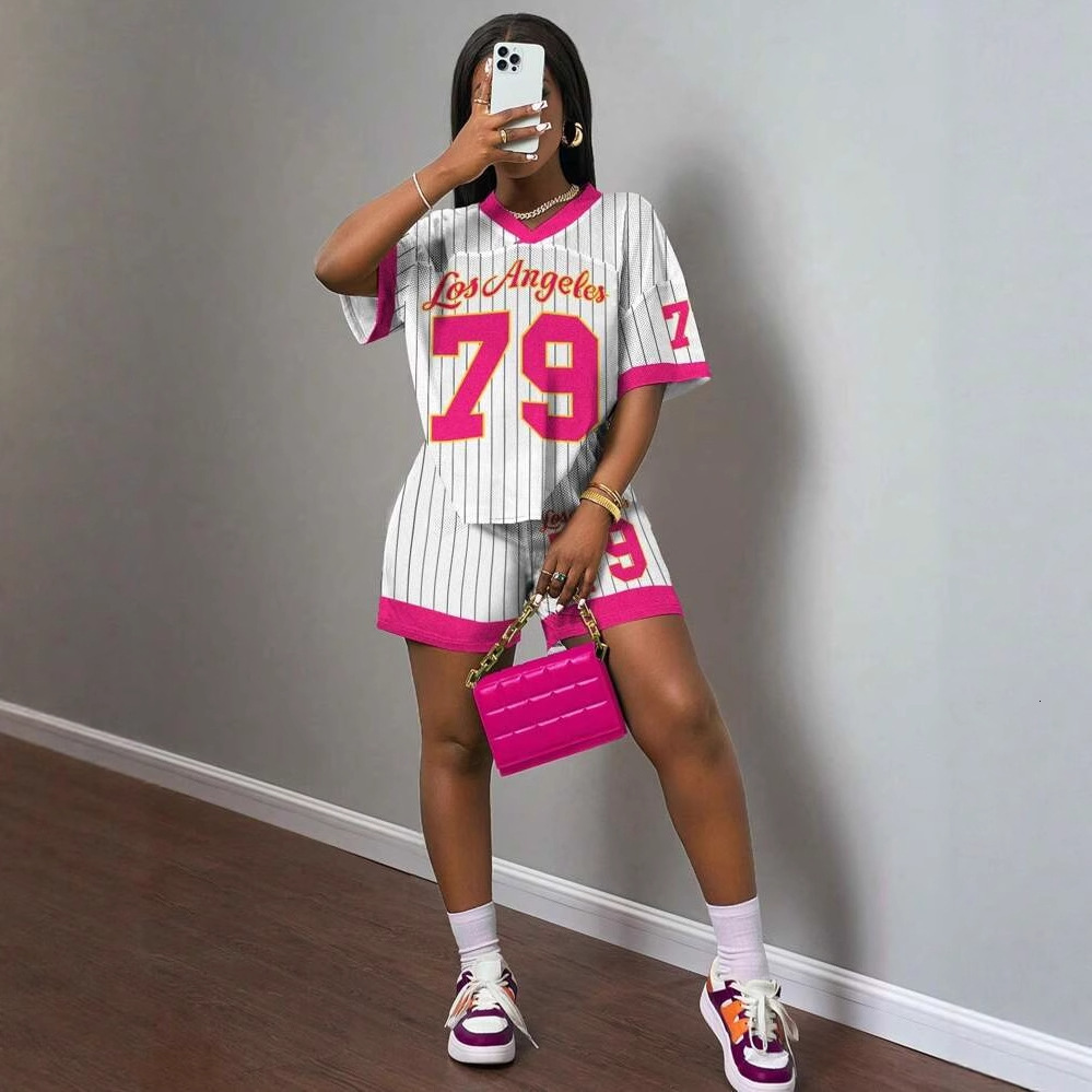 Designer T Shirt European And American Summer New Women S Fashion Trade Trendy Loose Printed V Neck Top And Bodycon Shorts Set Essentials Summer Dress