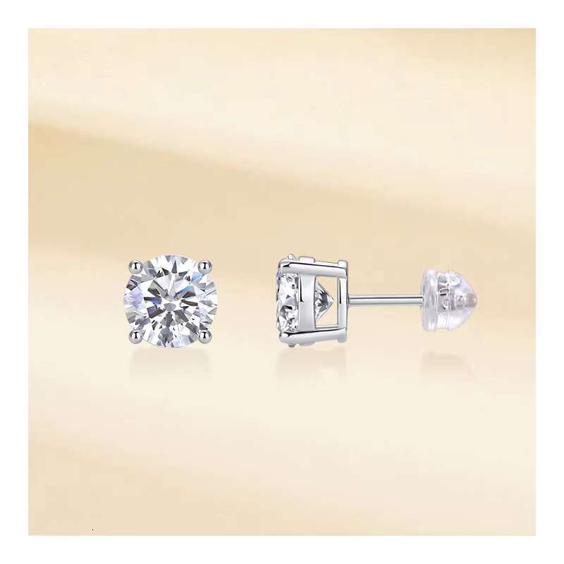 Free Video and Picture Four Claw Stud Moissanite S925 Silver Earrings