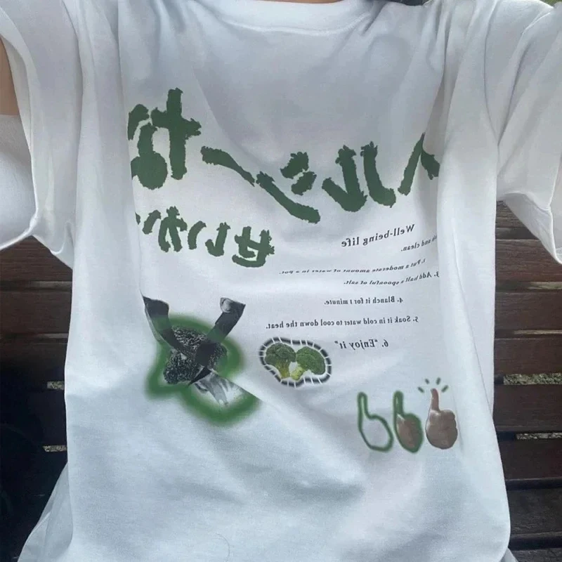 Japanese Streetwear Cotton Designer T-Shirts Female Oversized Harajuku Funny Soft T-Shirts Egirl Korean Fashion Graphic Tees Women Tops