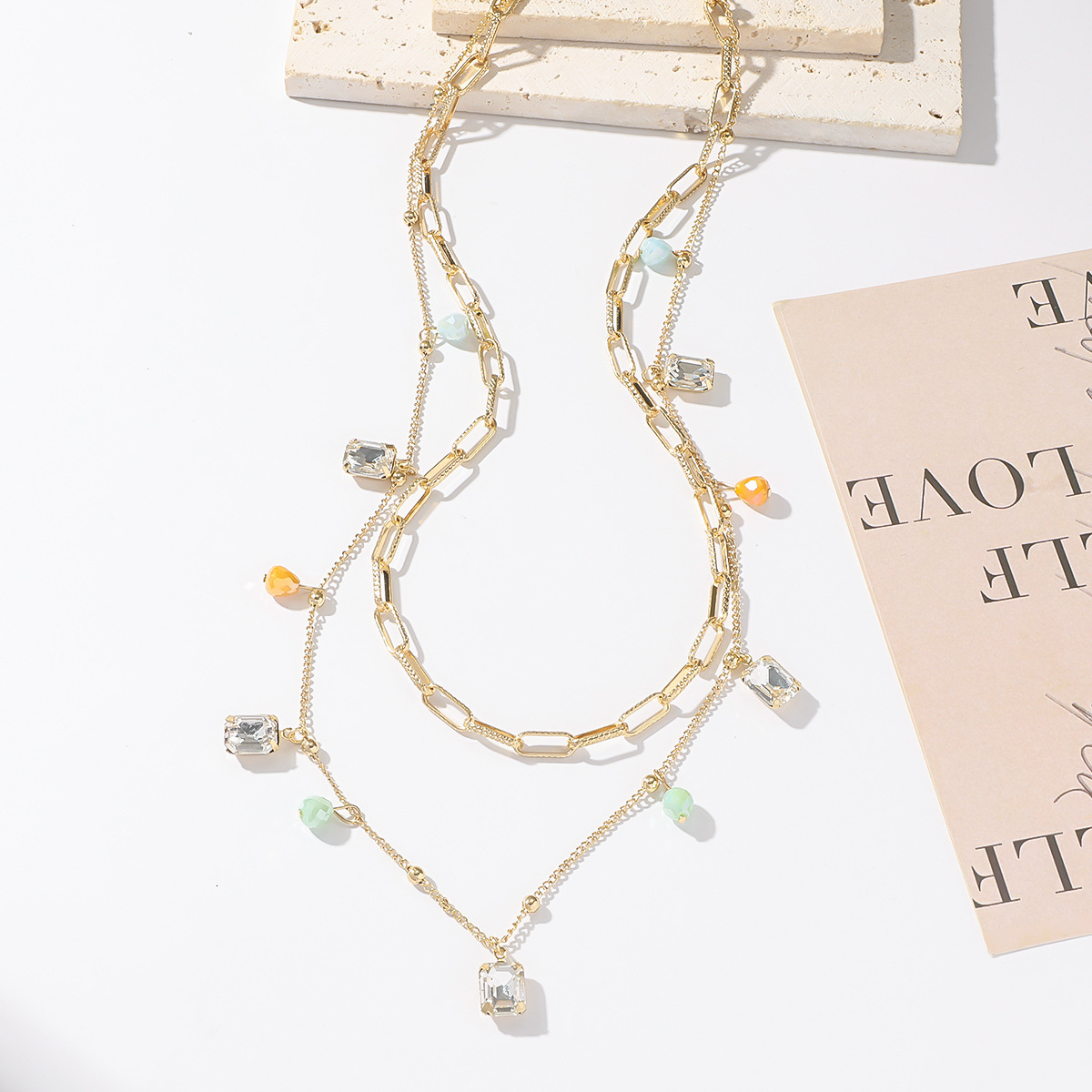 tassel crystal double-layer necklace, collarbone chain, versatile for women's temperament