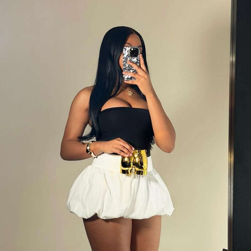 European and American 2025 Summer Women's Solid Color Bubble High Waist Ultra Short Skirt Elegant Versatile New Trendy Fashion Ins