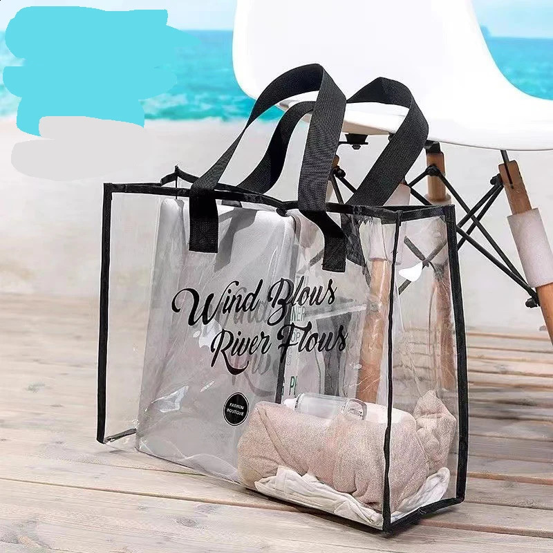 Large Capacity Women Clear Tote PVC Waterproof Transparent Handbags Female Shopper Shoulder Bag Summer Beach Portable Pouch 250530