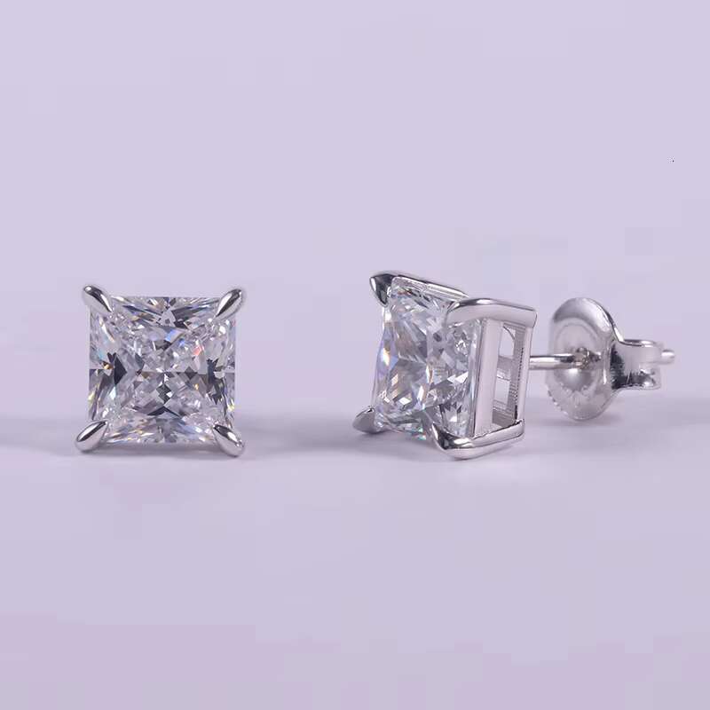 KH280E Abiding Solitaire 5MM Princess Cut CVD HPHT Diamond VS VVS Moissanite Square Couple Stud Earrings 9K 18K Wholesale