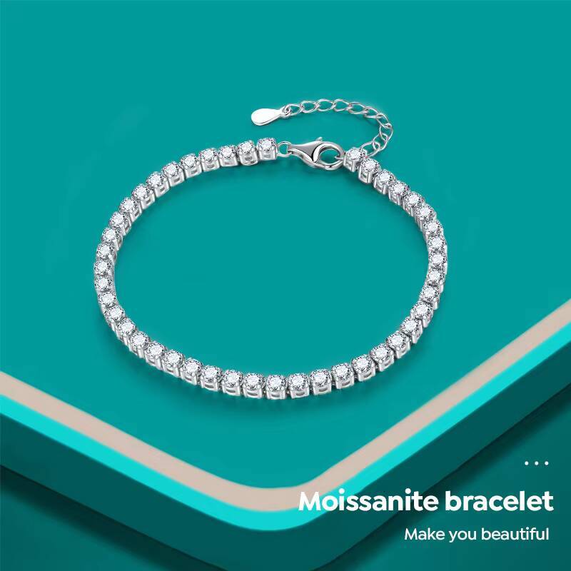 Real Moissanite Tennis Bracelet 0.1ct Women's Sterling Sier White Gold Plated Eternal Wedding Boutique Jewelry