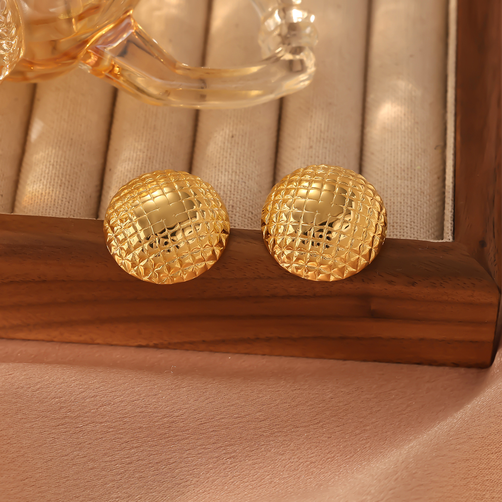 Stainless Gold-Plated Titanium Steel Unique Design Oval Irregular Spiral Pattern Swirl Shaped Earrings Studs Ear Jewelry