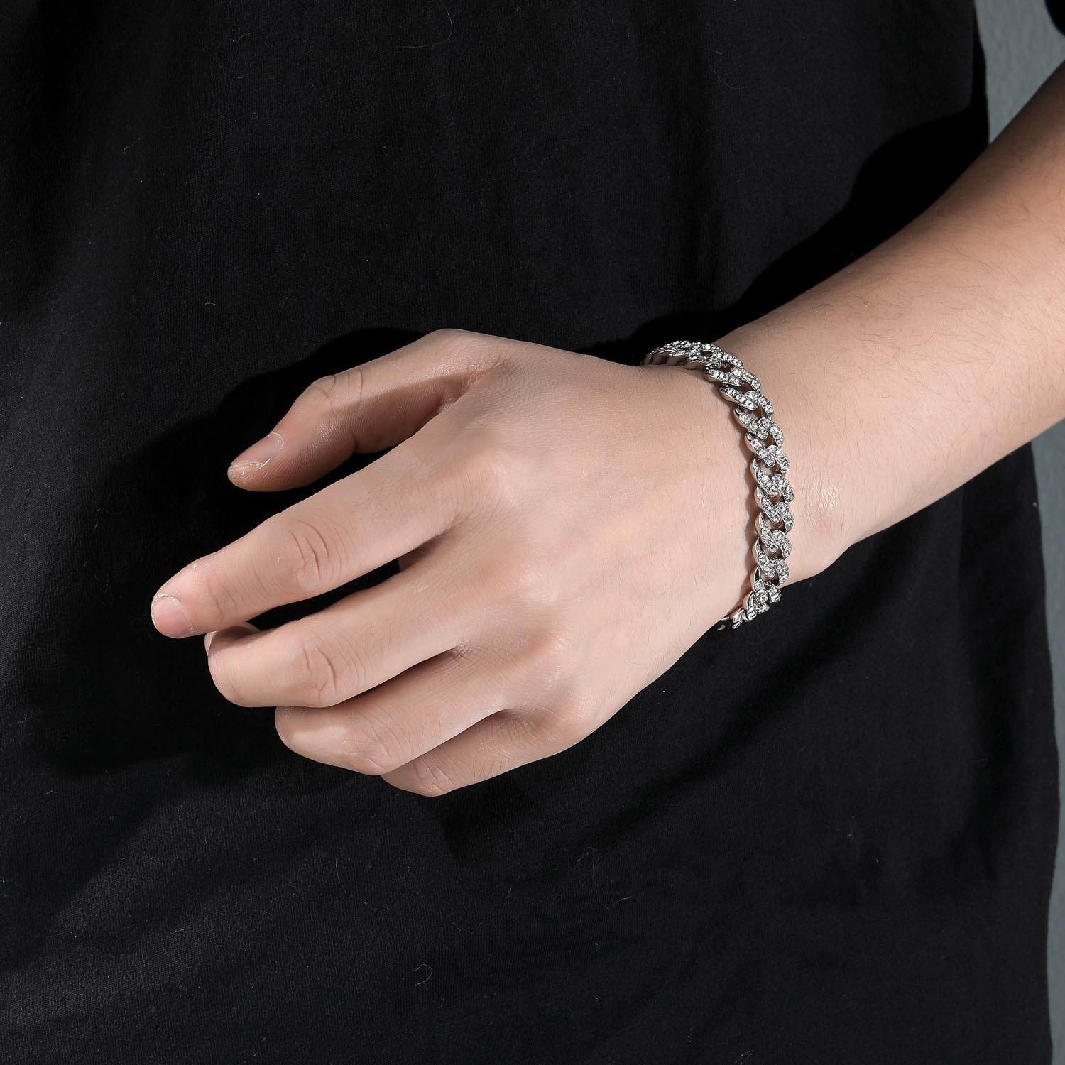 Hip hop Moissanite bracelet 12mm single row full drill mens flip buckle hip hop Cuban Bracelet moissanite