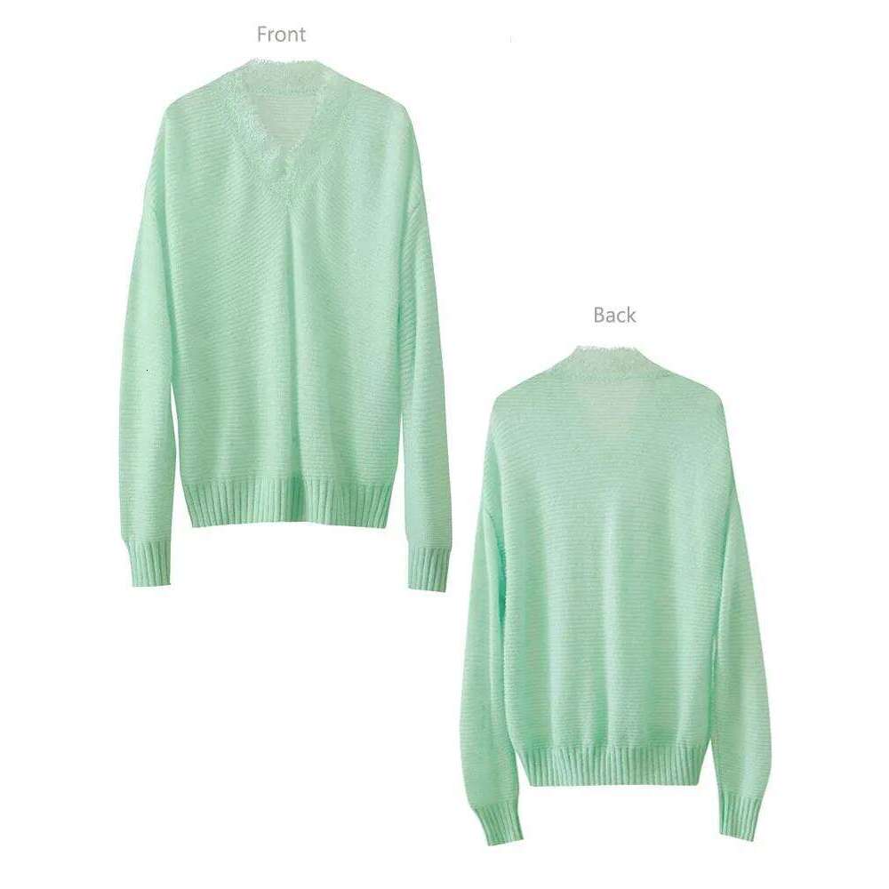 AMII Minimalism Knit Sweater Women 2025 Spring New Lace Solid Slim V-Neck Mohair Mid Length Loose Pullover Knitted Tops 12551043