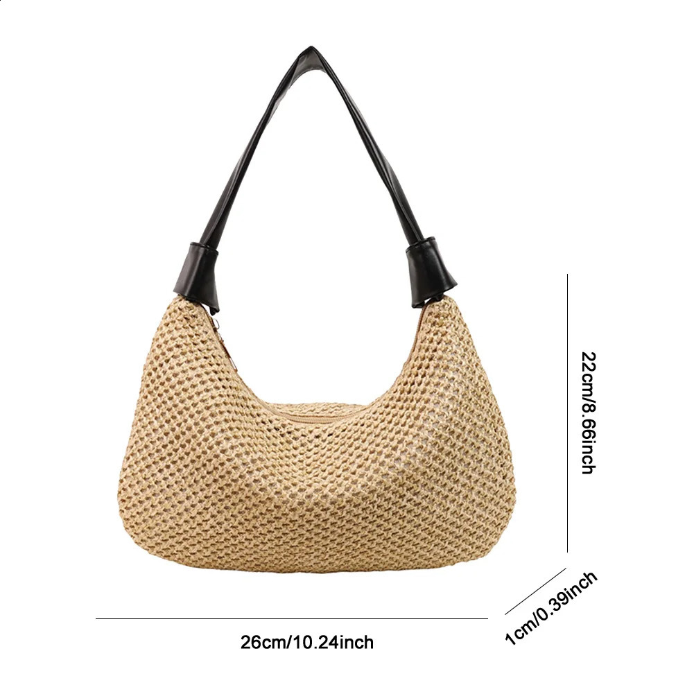 Women Straw Shoulder Bag Large Capacity Straw Dumpling Bag Weaving Tote Handbag Beach Woven Tote Bag Ladies Summer Daily Bag 250530