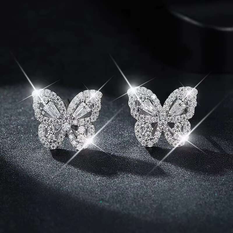 Full Moissanite Diamond Butterfly Premium Earrings for Women Original 925 Sterling Silver Womens Hip Hop Fashion
