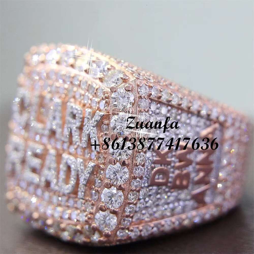 Custom Hip Hop Jewelry DIY Championship Style Diamond Ring Silver Rose Gold Plated VVS Moissanite Men Gold Plated Ring