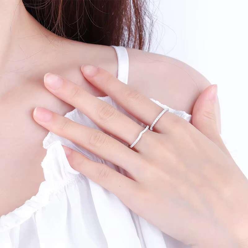 9 Factory Direct Sales Fine Jewelry S925 Sterling Silver D Moissanite Diamond V Shaped Stacking Bands Row Ring for Women Gift