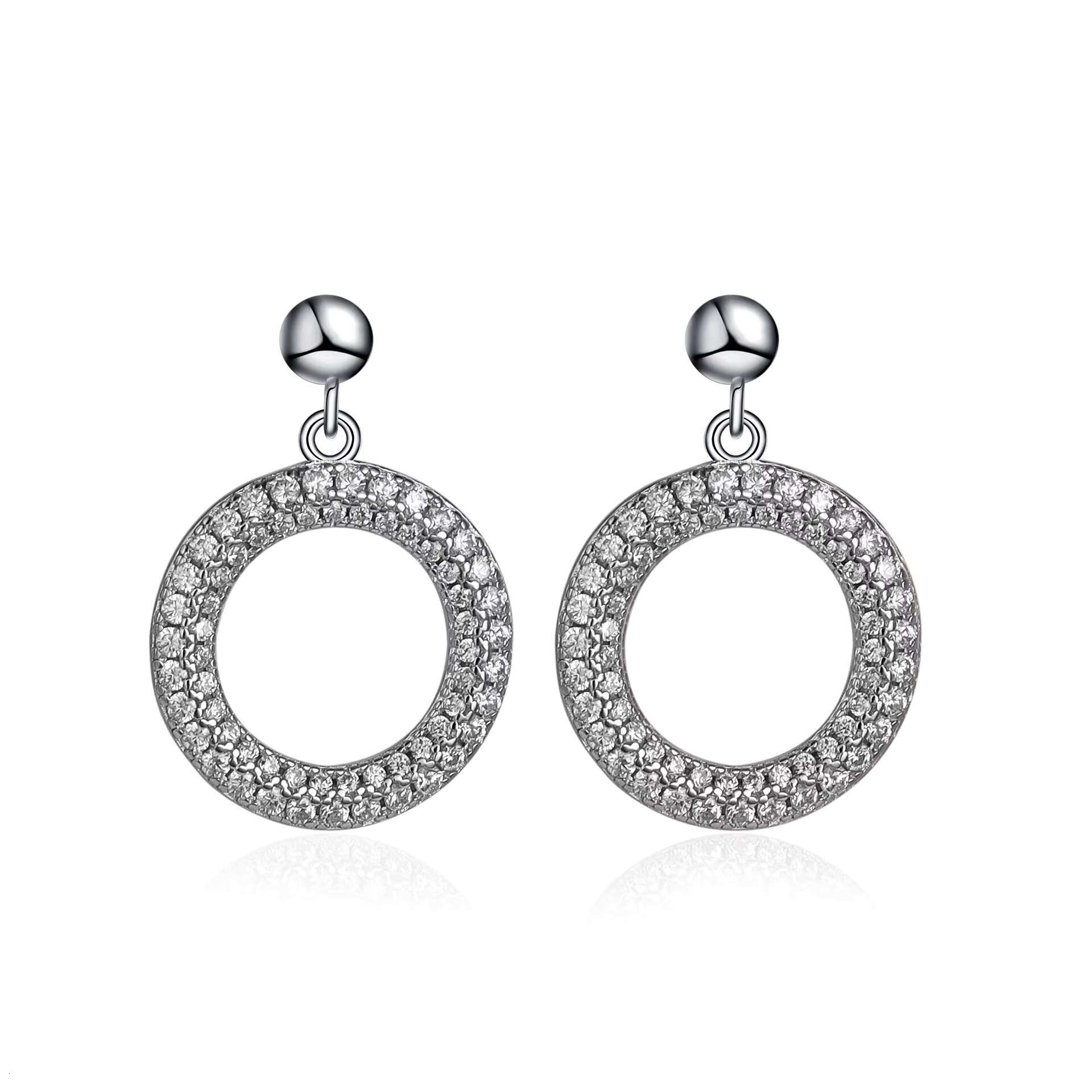 S925 Sterling Silver Fine Hoop Earrings with Shiny Moissanite Geometric Pendant Trendy Fashion Jewelry