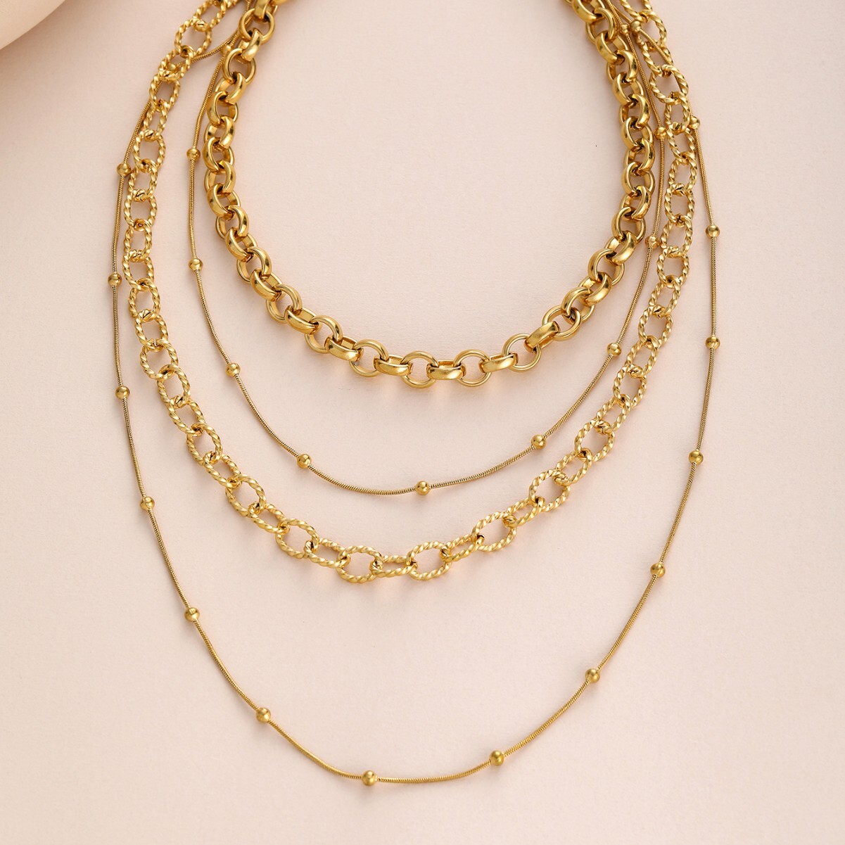 Style Multi-layer Bead Chain Gold-plated Personality Fashionable Daily Titanium Steel Non-fading Necklace for Women