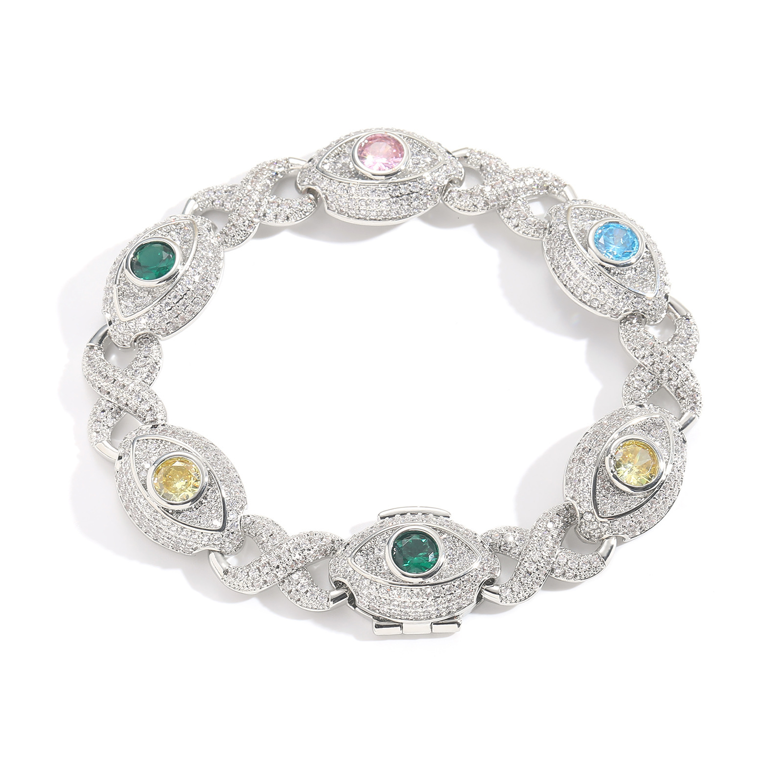 Hip hop bracelet 14mm eye infinite chain colorful Moissanite 8-shaped chain Cuban chain creative niche mens bracelet moissanite