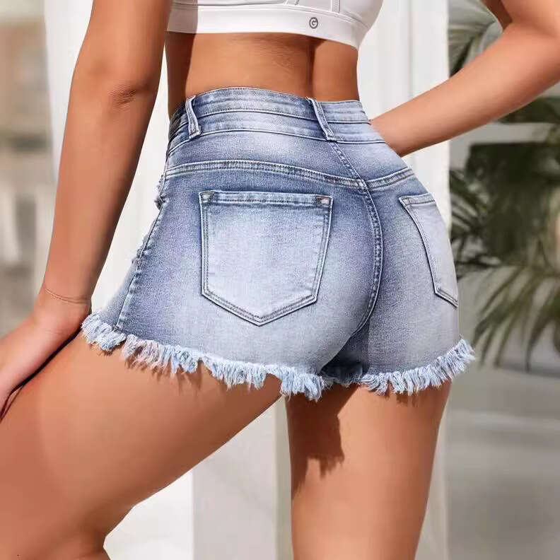 Denim Shorts Jeans Shorts High Waist Women S Denim New Frayed Hem Shorts Elegant Commuter Waist Cinching Jeans Ripped Short Jeans