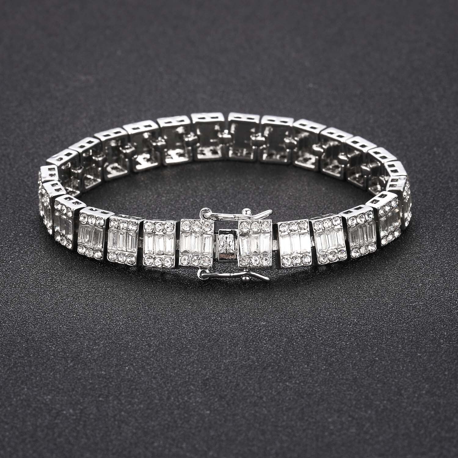 Square 10mm square diamond round diamond full diamond Cuban chain hip-hop bracelet personalized mens accessory moissanite