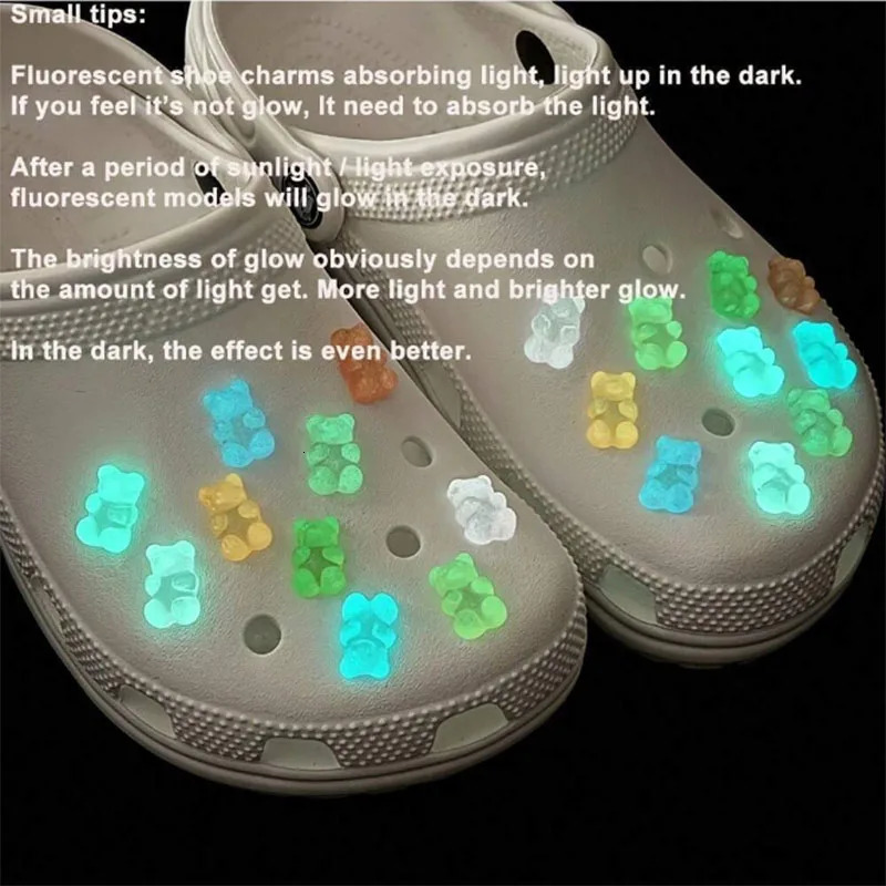 1020pcs GlowintheDark Cute Bear Shoe Charms Luminous DIY Decoration Accessories for Clogs 250528