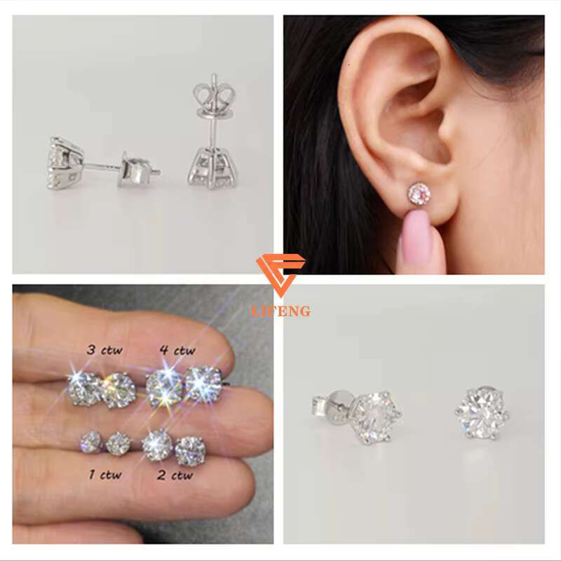 In Stock Wholesale Factory Price Vvs GRA Moissanite Diamond 925 Silver Earrings Stud for Women Men Fine Jewelry