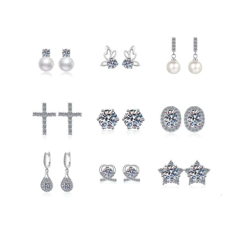 Vvs Diamond Moissanite Color bar Hoop Star Custom Screw Back Cluster square 5mm S925 Silver New Chinese Stud Moissanite Earrings