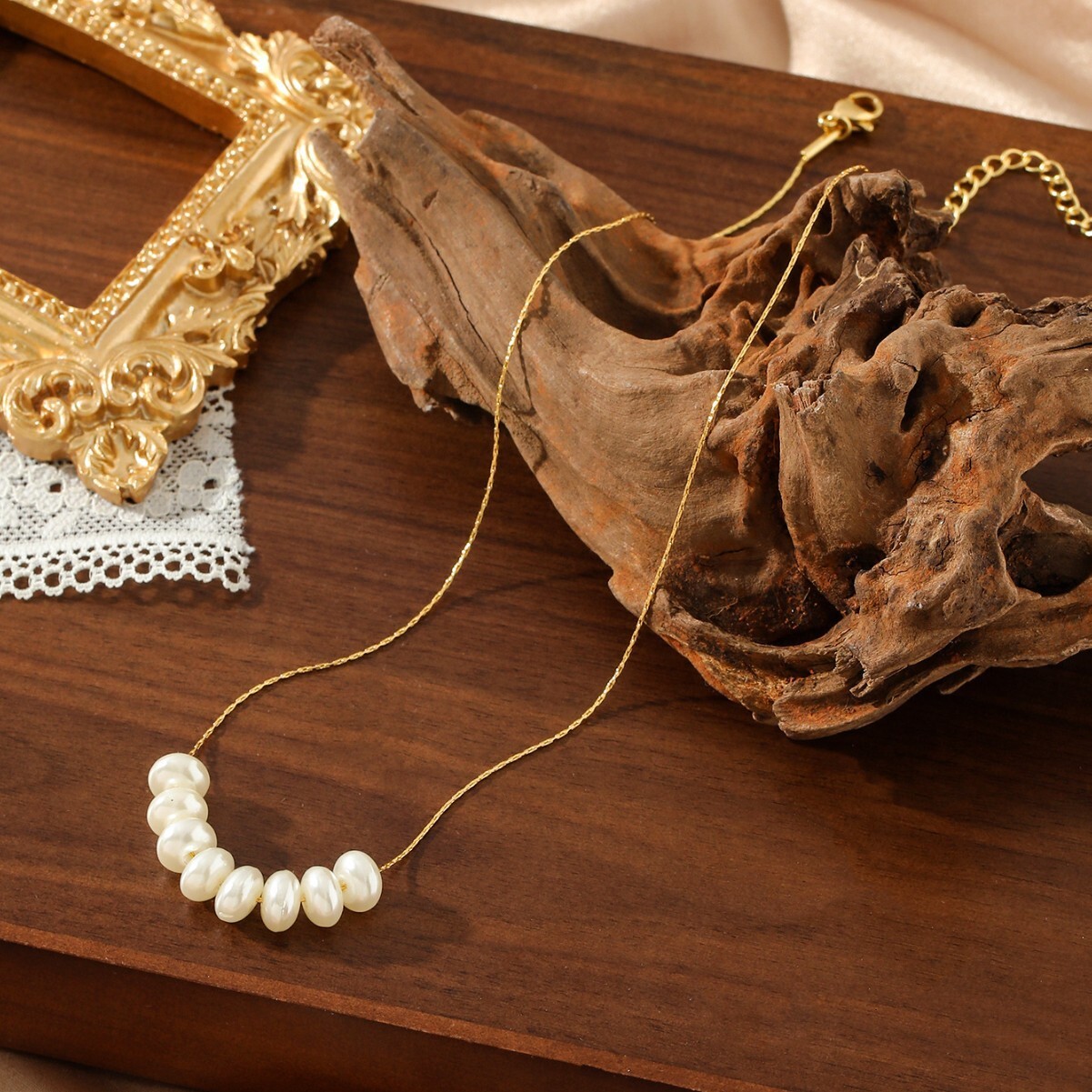 Gold Stainless Steel Ins Pearl Necklace for Women Double Layer Stacked Multi-layer Exquisite Non-fading Clavicle Chain