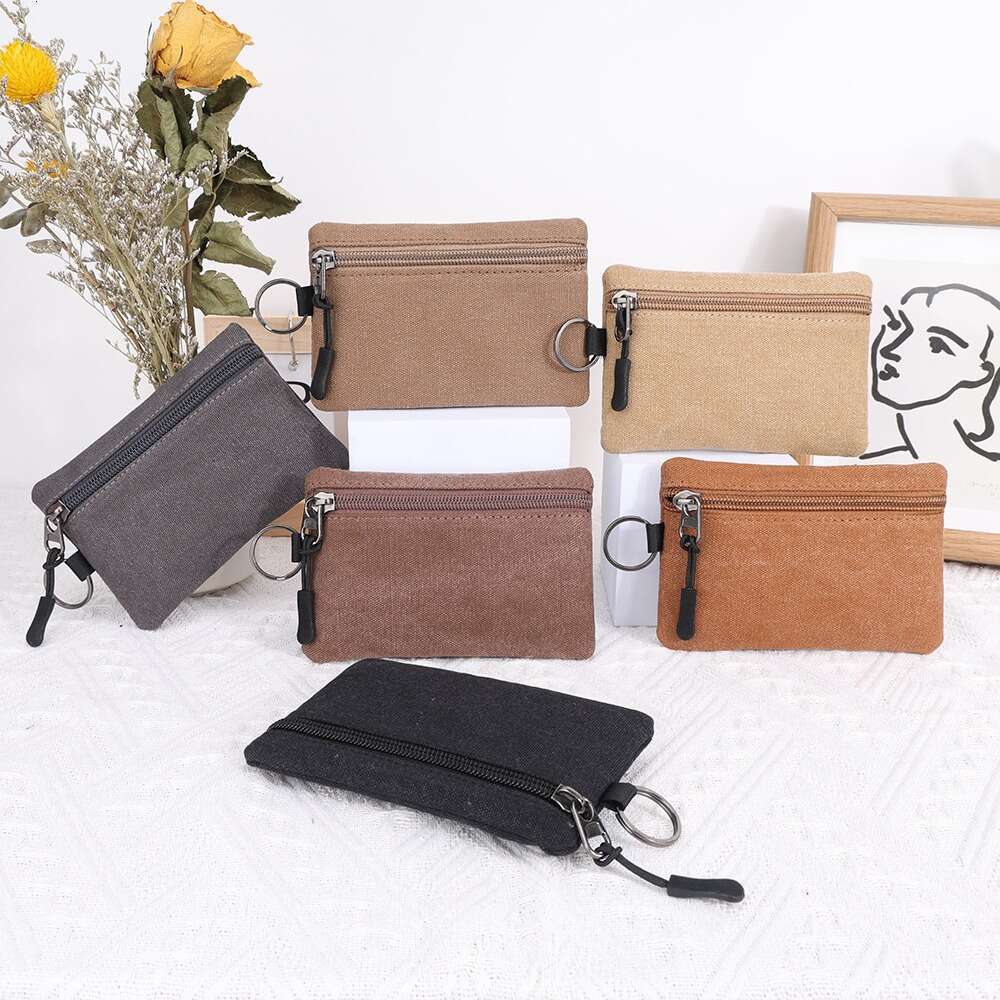 Canvas Purse Portable Small with Lanyard and Buckle for Women Wallet Coin Key Card Holder Storage Bag