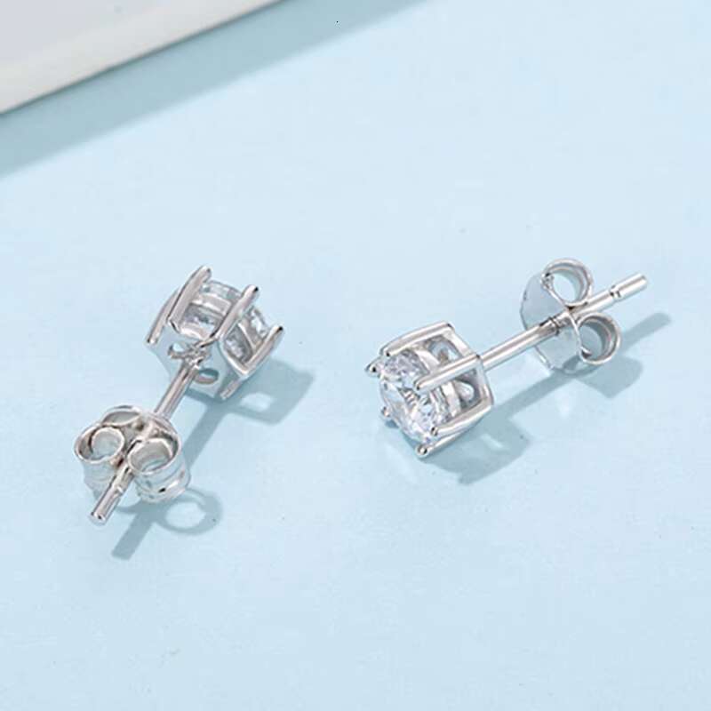 S925 Sterling Round Moissanite Jewelry Set Six Claw Halo Elegant Gems Ear Stud Earring for Women