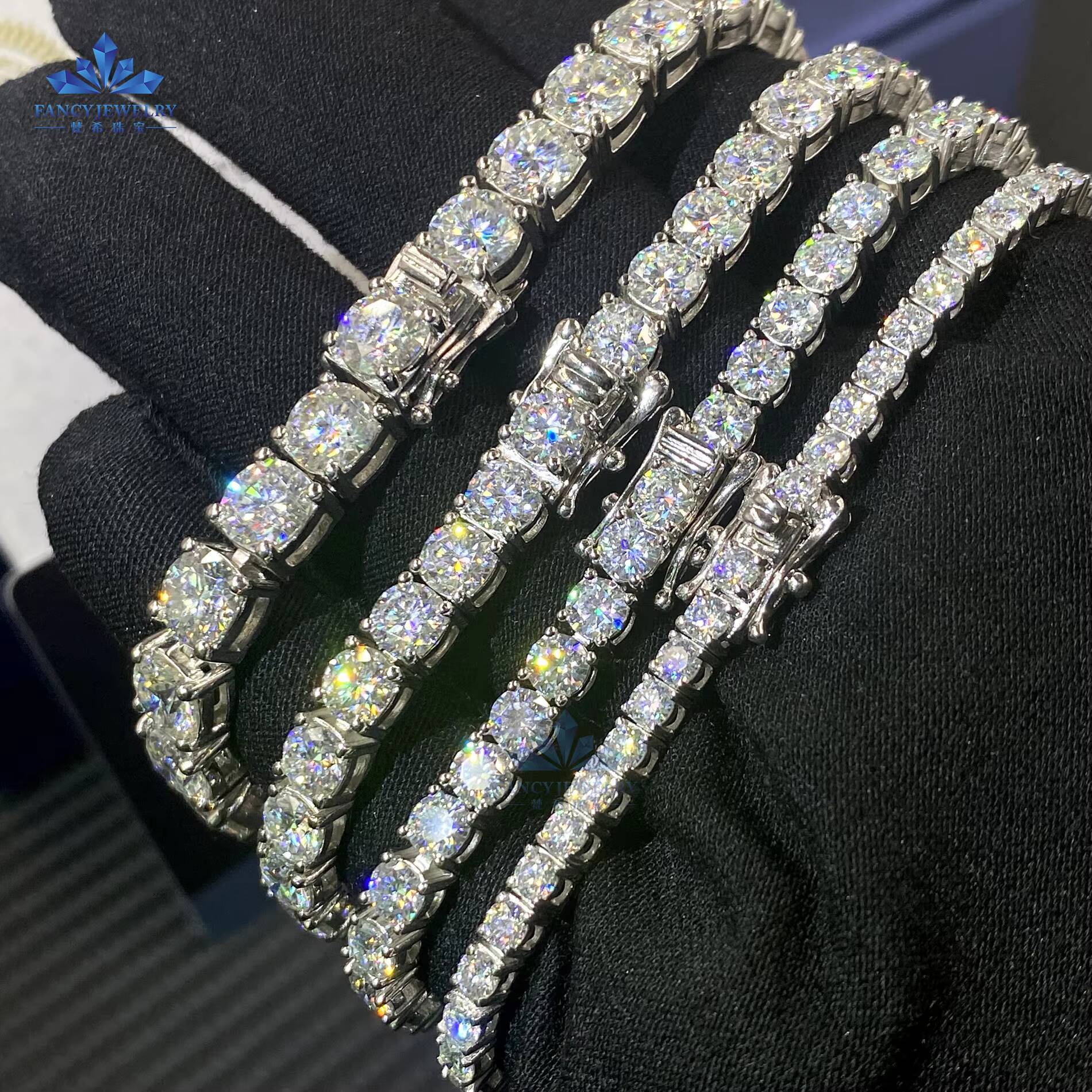 Better Chain Moissanite Jewelry K White Gold Plated Round Shape 3mm D VVS1 Lab Grown Dia Tennis Bracelet
