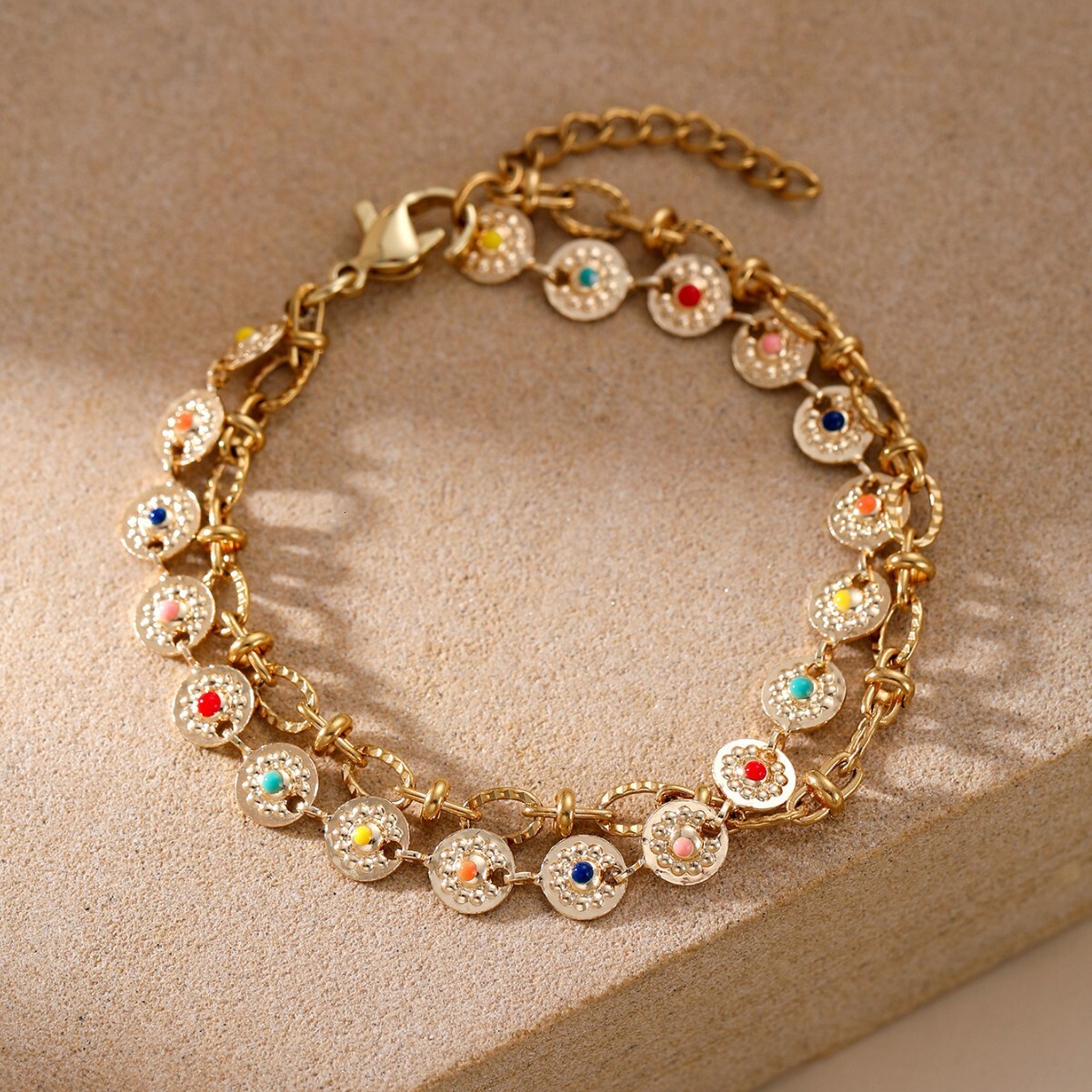 Stacked Chain Stainless Steel Thin Bracelet Evil Eye Pendant Gold Color Personality Simple Accessory