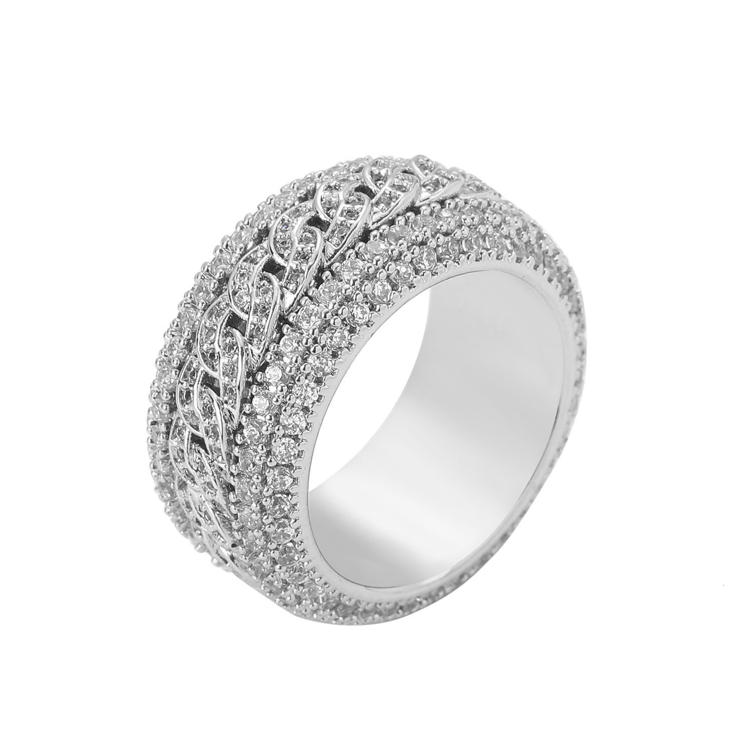 Hip hop ring mens micro inlaid Moissanite Cuban spinning ring real gold electroplated mens trendy ring moissanite