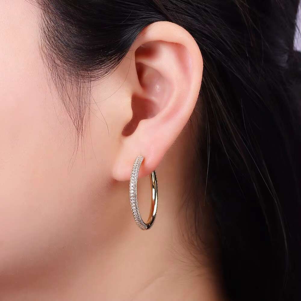 Elegant Trendy 30mm Moissanite Hoop Earrings for Women 925 Silver Ear Cuffs with Pendant Design