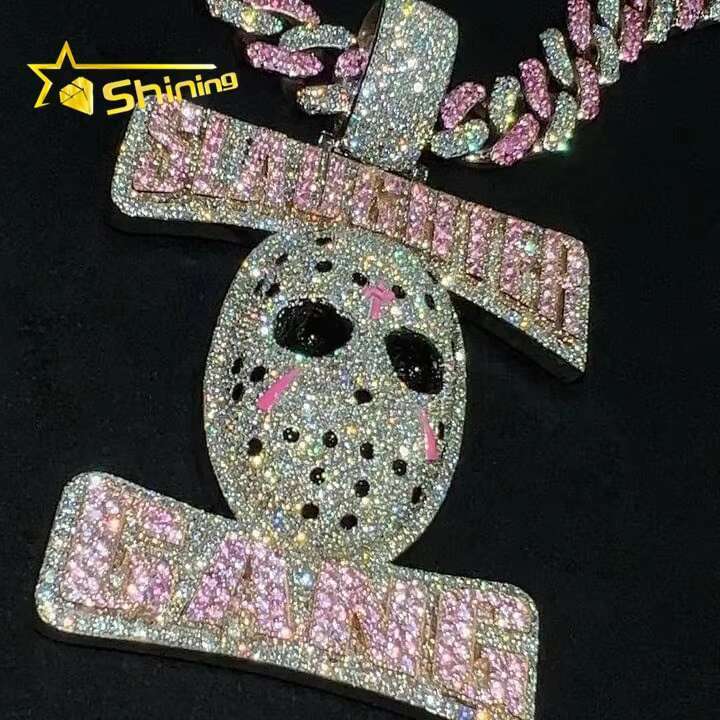 3D Pink Moissanite Diamond Pendant Custom Pendant 925 Silver Hip Hop Fine Jewelry Iced Out Moissanite Pendant Gold Plated