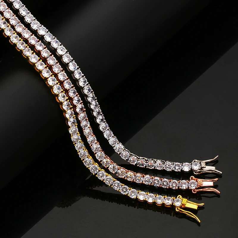 4mm 5mm 6mm Width Fashion Copper Iced Out Cubic Zircon Tennis Chain Necklace Rose Gold Silver Color Wholesale Drop Shipping