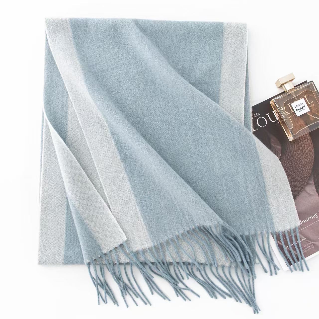 T864 new 100% wool scarf high-end men and women thickened satin double-sided color matching scarf neck