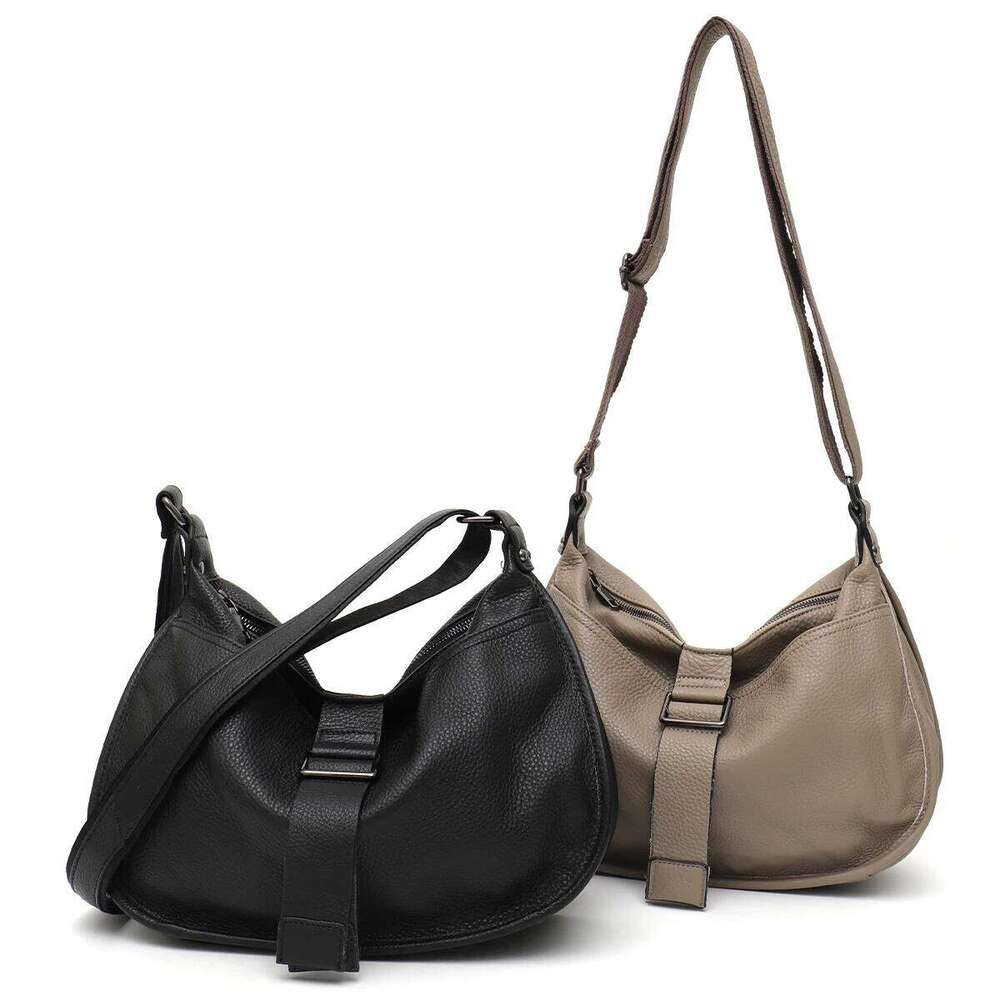 Women Design Style Genuine Leather Shoulder Bag Multi Pockets Casual Daily Slouchy Preppy Chic Handbag Messenger Satchel Purse