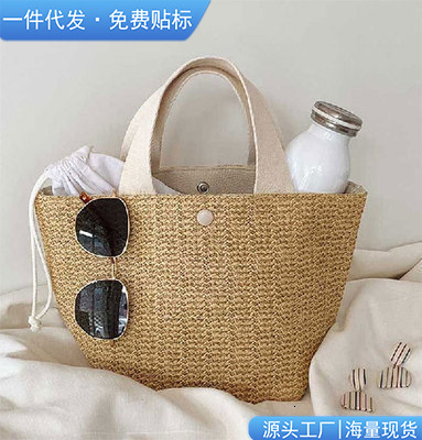 designer Ins 2025 New Beach Summer Vacation Summer Pastoral Style Woven Bag Retro Handheld Straw Bag for Women