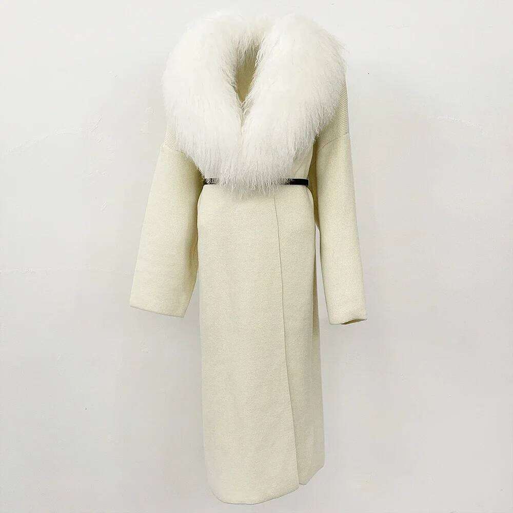 Reality 2025 Spring Autumn Cardigan Women Real Mongolia Sheep Fur Sweater Female Long Knitwear Belt Clothing Lady Fashion