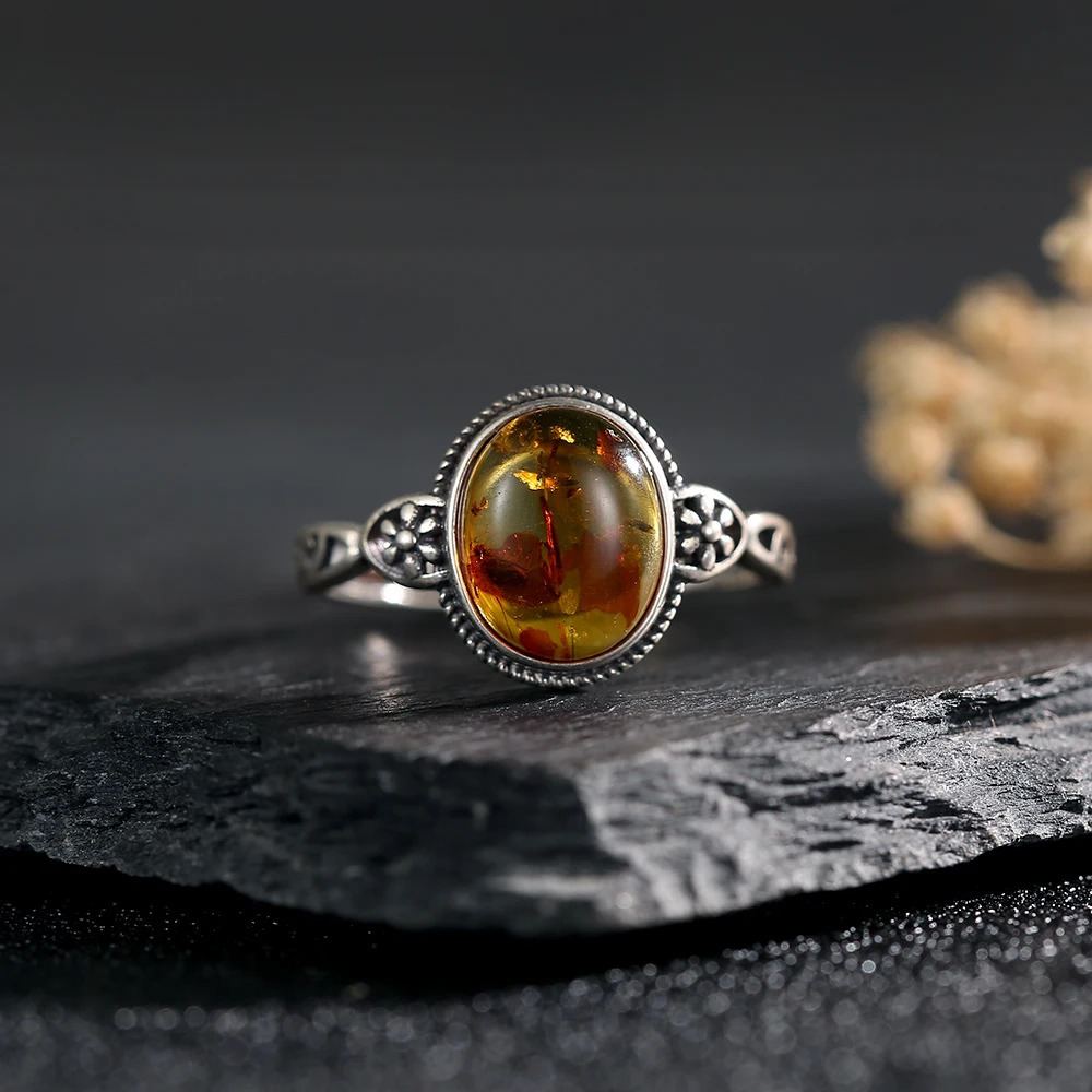 Natural gemstone amber ring for women exquisite high-end jewelry wedding party accessories gift 925 sterling silver mens ring 250526