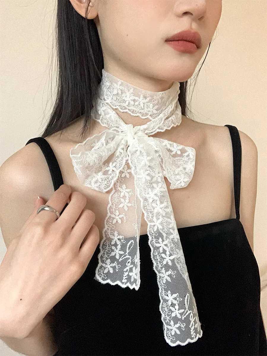 Fashionable White Lace Embroidered Scarf For Women Versatile For Spring And Summer With A Layered And Flowing Ribbon W250602